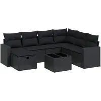 vidaXL Ensemble de jardin canapé 8 pièces avec coussins noir poly rotin