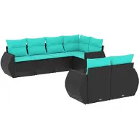 vidaXL Ensemble de 7 canapés de jardin avec coussins, polyrattan noir