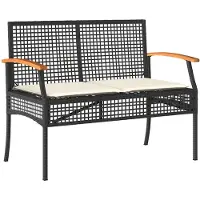 vidaXL Banc de jardin avec coussins noir Poly rotin acacia