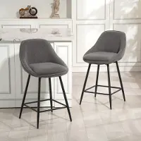 SUGIFT Ensemble de 2 tabourets de bar pivotants, tabourets de comptoir avec revêtement en corde, tabourets de cuisine avec accoudoirs, couleur gris | 52x49x88 cm | Rotation à 360° | Structure en acier