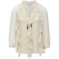 Salsa Jeans Ruffle 3/4 Sleeve Blouse Beige S Femme