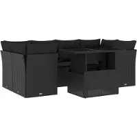 vidaXL Ensemble de salon de jardin 7 pièces avec coussins noir poly rotin