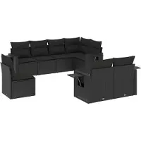 vidaXL Ensemble de jardin canapé 8 pièces avec coussins noir poly rotin