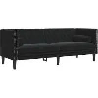vidaXL Canapé Chesterfield avec traversins 3 places noir velours
