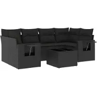 vidaXL Ensemble de salon de jardin 7 pièces avec coussins noir poly rotin