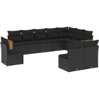 vidaXL Ensemble de 10 canapés de jardin avec coussins noir poly rotin