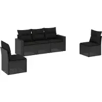 vidaXL Ensemble de salon de jardin 5 pièces avec coussins noir poly rotin