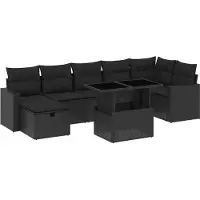 vidaXL Ensemble de jardin canapé 8 pièces avec coussins noir poly rotin