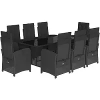 vidaXL Salon de jardin 9 pièces avec coussins noir poly rotin
