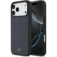 Mercedes Etui MagSafe iPhone 17 Pro Max en cuir véritable bleu Logo étoile métal