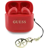 GUESS Tws Casque d'écoute imprimé avec effet de brillance, logo classique et breloque Rouge