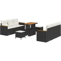 vidaXL Ensemble canapé de jardin 9 pcs noir poly rotin