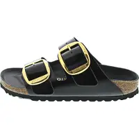 Birkenstock pour femme. 1021476 Sandales en Cuir Arizona Big Buckle (Coupe Étroite) noir (39), Plat, Aucun, Casuel