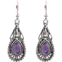 Phoenix Boucles D'oreilles Bohème Avec Améthyste - 3x1,5 Cm