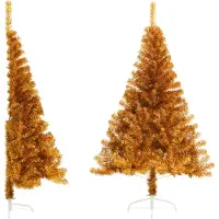 Syfax Demi sapin de Noël artificiel avec support doré 120 cm PET