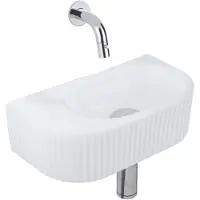 Qeramiq Fuente pack lave-mains – demi-rond – 40 x 21,5 x 12 cm – céramique blanc mat – robinet chromé – cannelé SW1522210/SW696209/SW696219/SW1108827