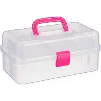 Relaxdays 10 boîtes en plastique transparent, 9 compartiments pour petites pièces, souples, fermeture à clic, poignée, H x l x P : 14 x 33 x 19 cm, rose