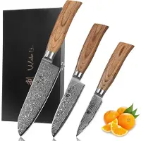 Wakoli Edib Pro set de 3 couteaux Damas I coffret bois I lame 8-16cm I manches pakkawood
