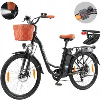 TTGO Robuste YY-26ST City-E-Bike Trekking E-Bike 26" avec 75 km d'autonomie -250W freins à disque,6-vitesse Shimano - Idéal pour le quotidien urbain Noir