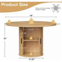 StarTech.com Table de salle à manger ronde - Table de cuisine avec rangement - 122 cm, en bois, étagère à deux niveaux, porte coulissante, pour 6 personnes - couleur naturelle