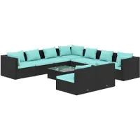 Syfax Salon de jardin 10 pcs avec coussins noir résine tressée