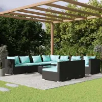Prolenta Maison Exclusive - Salon de jardin 10 pièces avec coussins, polyrotin noir