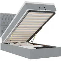 vidaXL Ottoman-lit avec matelas & LEDs gris clair 140x190 cm Tissu