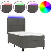 vidaXL Lit boxspring avec matelas & LED gris foncé 160x200 cm velours
