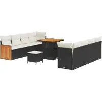 vidaXL Ensemble de canapés de jardin avec coussins, 11 pièces, noir et crème