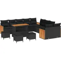 vidaXL Ensemble de canapé de jardin avec coussins 14 pcs noir