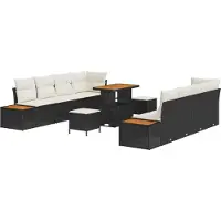 vidaXL Ensemble de canapés de jardin avec coussins, 11 pièces, noir et crème