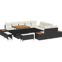 vidaXL Ensemble de canapés de jardin , 13 pièces, 12 places, noir et crème