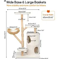 StarTech.com Arbre à chat Katzenbaum - 136 cm, idéal pour les chats d'intérieur - 5 niveaux - Panier en osier et maisonnette - Poteaux en sisal - Blanc