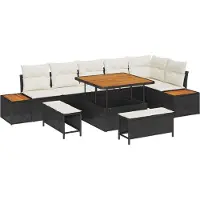 vidaXL Ensemble de canapés de jardin avec coussins, 9 pièces, noir et crème