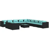 Syfax Salon de jardin 12 pcs avec coussins Noir Résine tressée