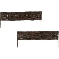 Relaxdays Bordure de parterre , en osier, lot de 2, H x L : 20 x 100 cm, à enfoncer, pour parterres et pelouses, bordure basse, marron