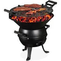 Relaxdays Barbecue , fonte et acier, hauteur réglable, portable, barbecue au charbon de bois, grille de cuisson Ø 35 cm, noir