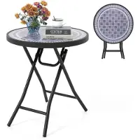 StarTech.com Table d'appoint pliante - Table de jardin - Résistante aux intempéries - Plateau en verre trempé - 46 x 46 x 48 cm - Gris