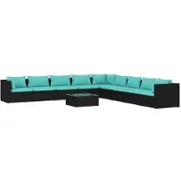 Syfax Salon de jardin 10 pcs avec coussins Résine tressée Noir