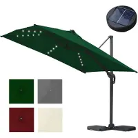 HENGDA Parasol à bras articulé, Ø 3 m, orientable et inclinable, rotation à 360°, parasol de marché, LED, vert