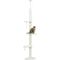 StarTech.com Arbre à chat - Hauteur totale : 225–255 cm - 4 niveaux - Bois et peluche - Balles - Blanc