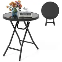 StarTech.com Table d'appoint pliante - Table de jardin - Plateau en verre trempé - Résistante aux intempéries - 46 × 46 × 48 cm - Noir