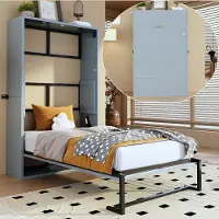 Merax Lit de jour , lit escamotable 90 x 200 cm avec structure métallique, lit pliant peu encombrant avec sommier à lattes, lit d'enfant avec fixation murale verrouillable, gris