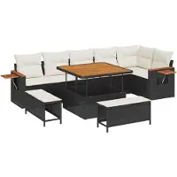 vidaXL Ensemble canapé de jardin 9 pcs noir poly rotin