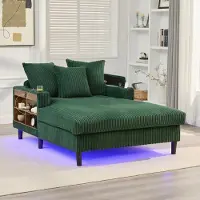 LVHOM Canapé-lit avec éclairage LED et ports USB, méridienne avec porte-gobelets et espace de rangement, grand canapé 1 place pouvant supporter jusqu'à 300 kg, 3 coussins inclus, 129 x 170 cm, vert