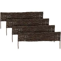 Relaxdays Bordure de parterre , en osier, lot de 4, H x L : 20 x 100 cm, à enfoncer, pour parterres et pelouses, bordure basse, marron