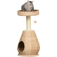 StarTech.com Arbre à chat - Arbre à griffer pour chats - Avec niche - 2 niveaux - Troncs en sisal - Peluche 82,5 cm - Jaune