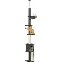 StarTech.com Arbre à chat avec plateforme suspendue - Arbre à chat pour chats - Hauteur réglable de 200 à 240 cm - Avec hamac et cachette - En bois - Multi-étages