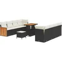 vidaXL Ensemble de canapés de jardin avec coussins, 11 pièces, noir et crème