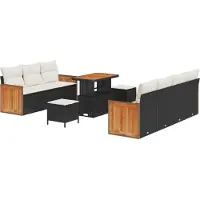 vidaXL Ensemble de canapés de jardin avec coussins (10 pièces), noir et crème